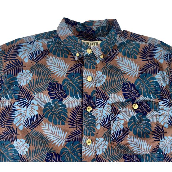 Duluth Trading Co Men's Button Down Shirt XL Blue Brown Leaf Pattern Relaxed Fit - Picture 3 of 11